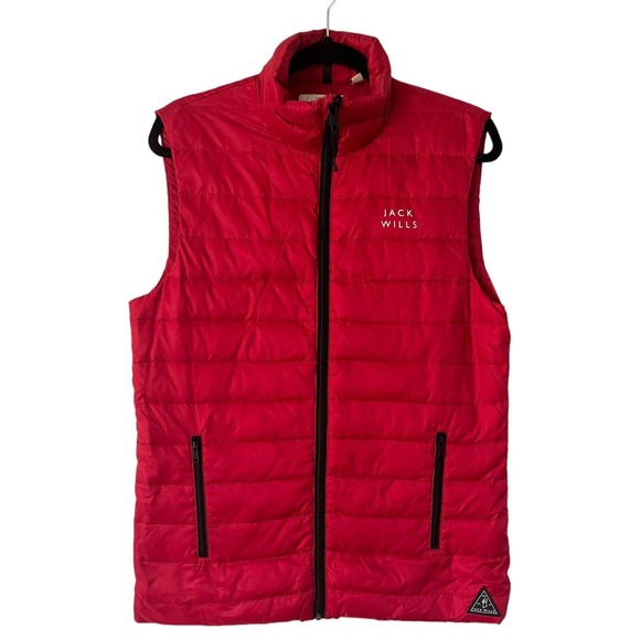 Jack Wills Jackets & Blazers - Jack Wills Red Down Filled Spell Logo Full Zip Quilted Puffer Vest Womens Small
